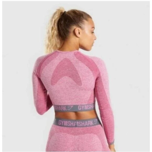 Gymshark Flex Collection Long Sleeve Crop Top - Dusky Pink Marl/Charcoal - Picture 3 of 8